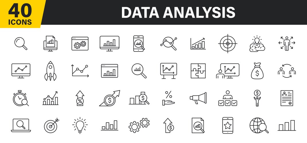 Set of 40 data analysis web icons in line style vector image