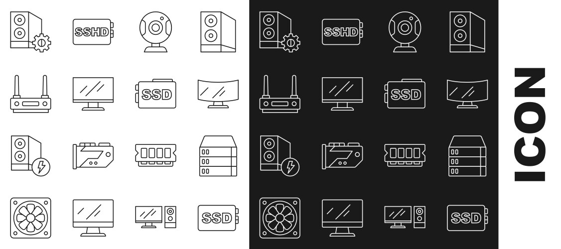Set line ssd card server data web hosting vector image