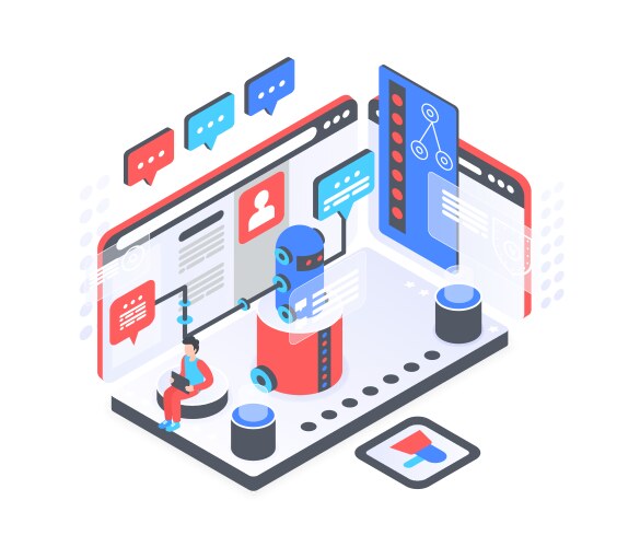 Isometric chat bot infographics Royalty Free Vector Image