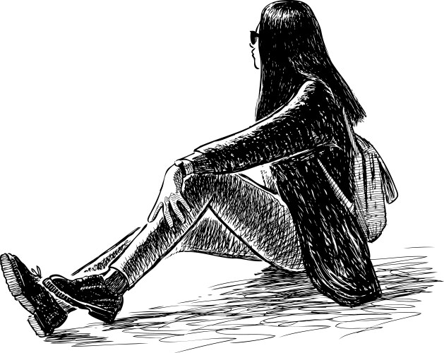 Girl Sitting in Park Vector Image