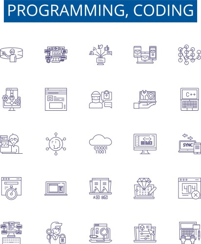 Programming coding line icons signs set design vector image