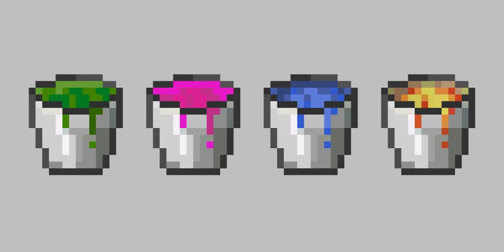 Set pixel objects bucket container vector image