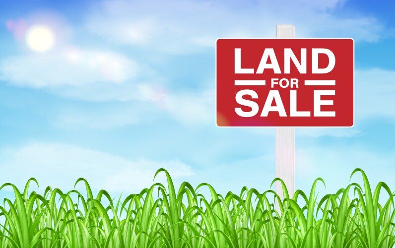 Land Sale Sign in Green Field Vector Image