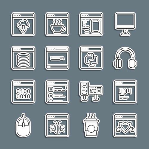 Set line browser with shield page a 404 error vector image