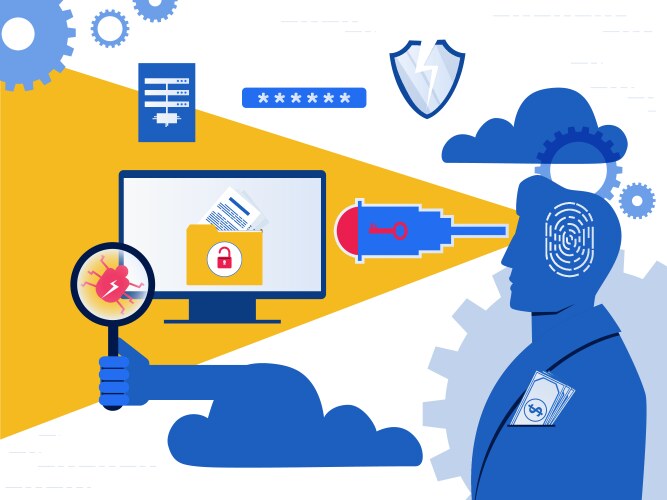 Thief hacker stealing sensitive data as passwords vector image