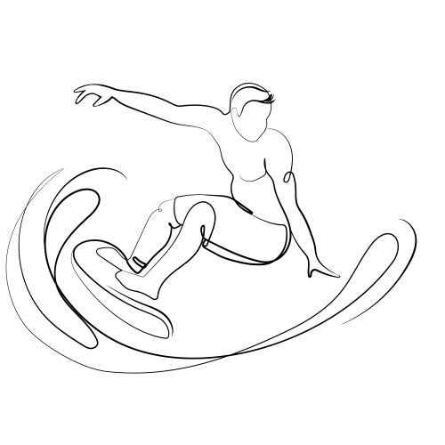 Man on surfboard riding a wave liner drawing Vector Image