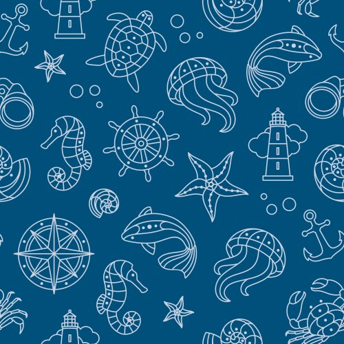 Seamless pattern marine life Royalty Free Vector Image