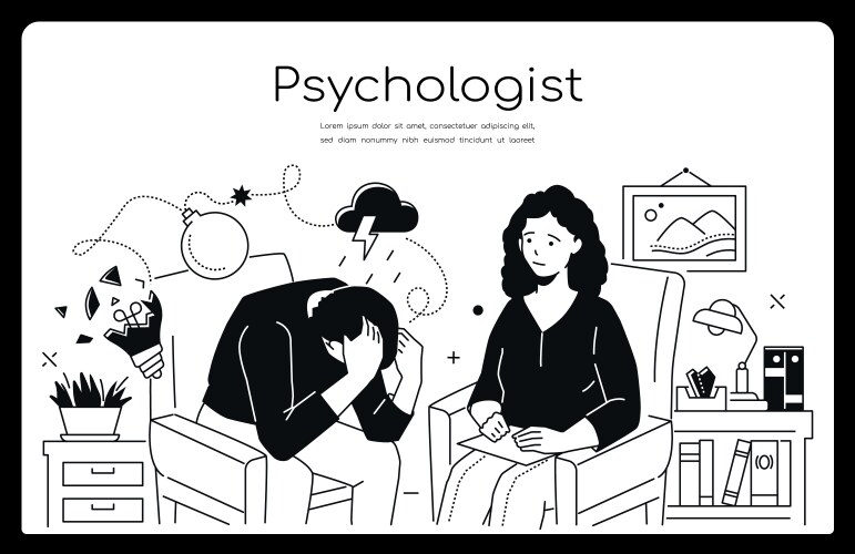 psychologist - modern line design style web banner vector image