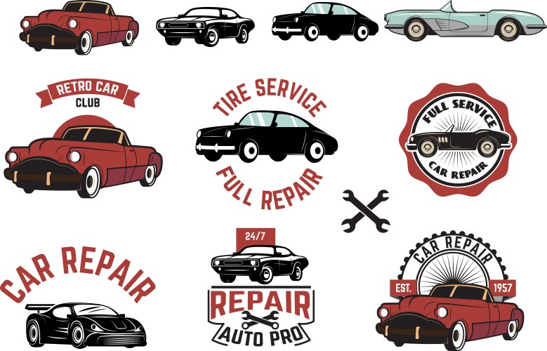 Set of car repair service labels retro design Vector Image
