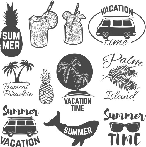 Summer Vibes: Palm & Sunshine Emblems Vector Image