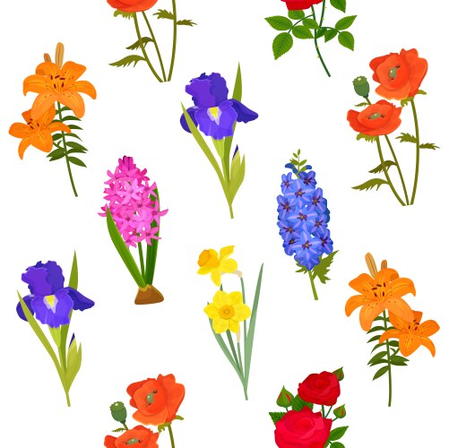 Floral Wreath with Roses and Irises Vector Image