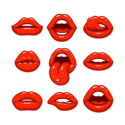 Red lips a collection Royalty Free Vector Image
