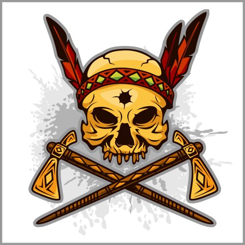 Native American Skull with Tomahawk – Royalty-Free Vector | VectorStock