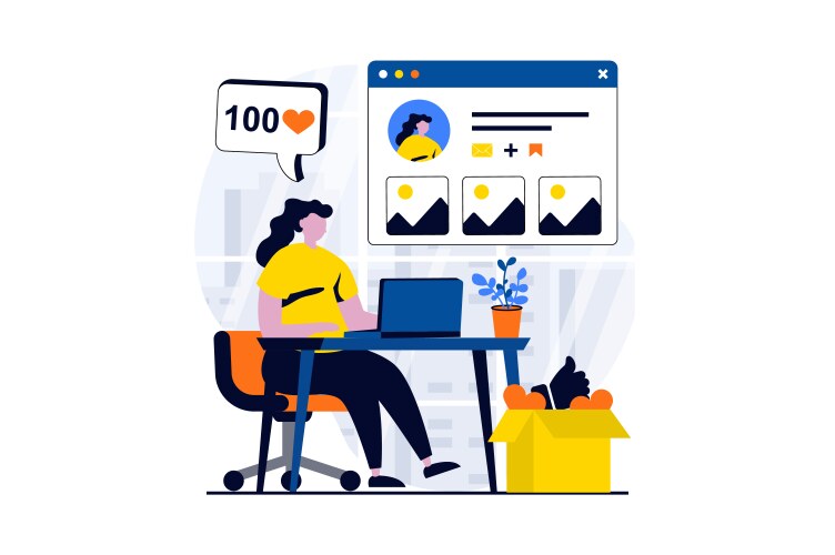 social network concept with people scene in flat vector