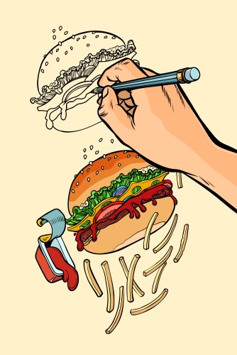 Burger and Fries Drawing Vector Image