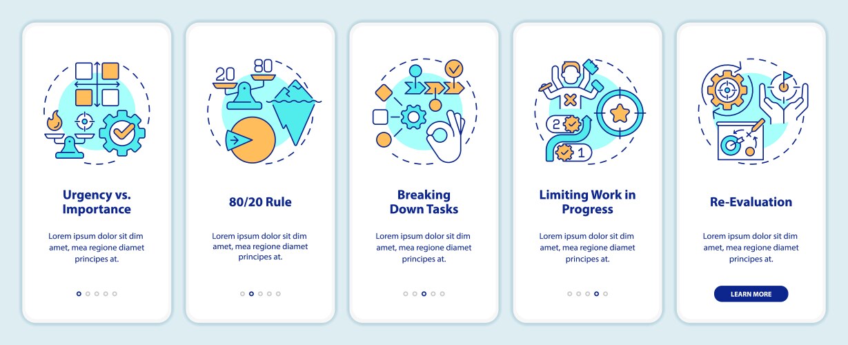 prioritization principles onboarding mobile app vector