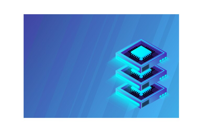 Quantum computer large data processing server vector image