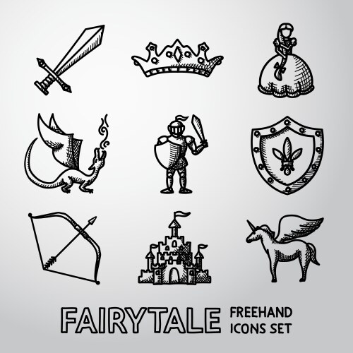 Hand-Drawn Fairytale Icons Vector Image