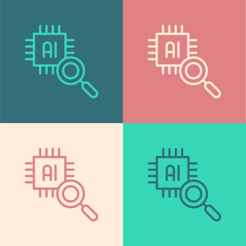 Pop art line computer processor with microcircuits vector image