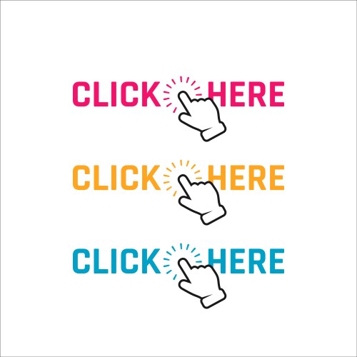 Hand pointer clicking click here button round vector image