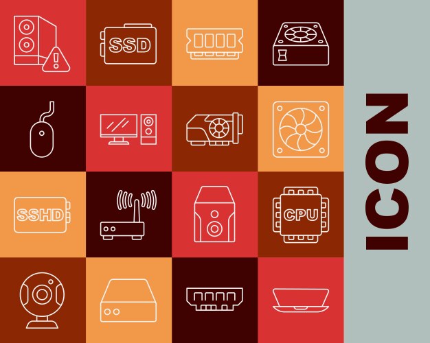 Set line laptop processor with cpu computer vector image