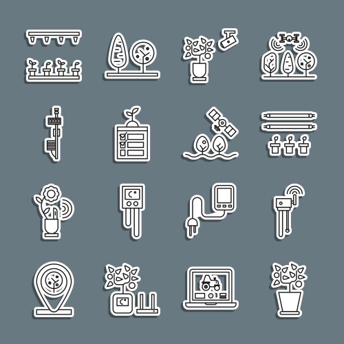 Set line plant in pot router and wi-fi signal vector image