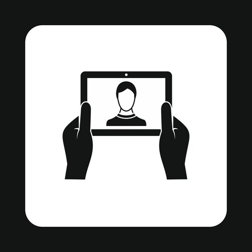 Man taking selfie using tablet icon simple style vector image