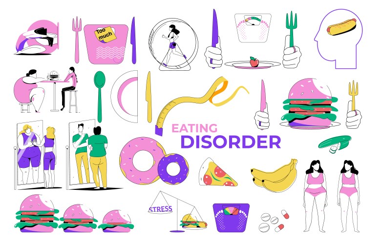 eating disorder icon set vector image