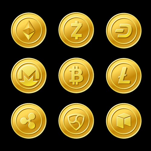 Crypto Coins Set - Bitcoin, Ethereum, XRP vector image