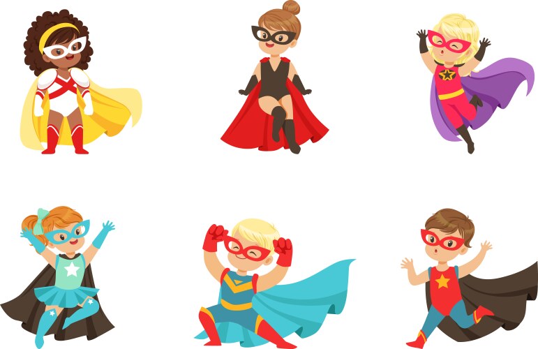 Cute Superhero Kids Vector Image