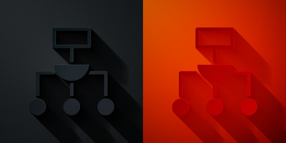 Paper cut algorithm icon isolated on black and red vector image