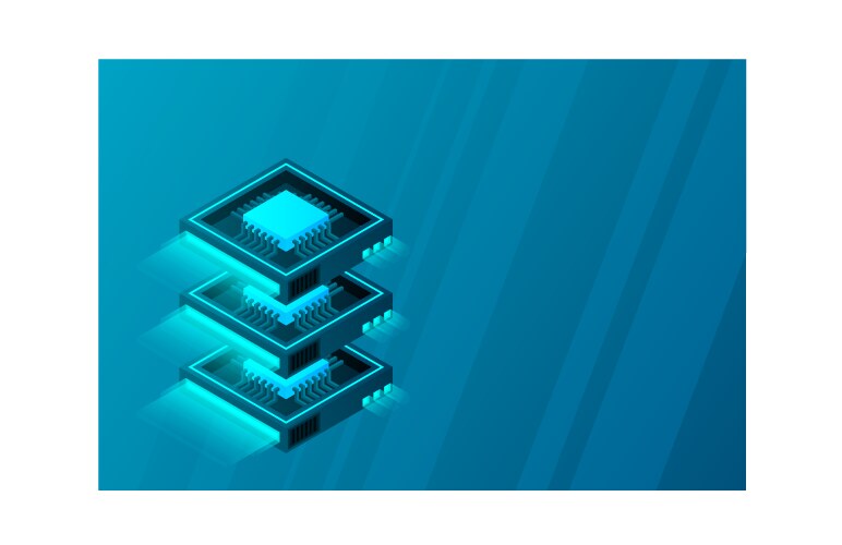 Quantum computer large data processing server vector image