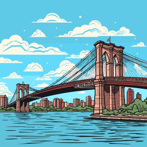 New york brooklyn bridge hand drawing Royalty Free Vector