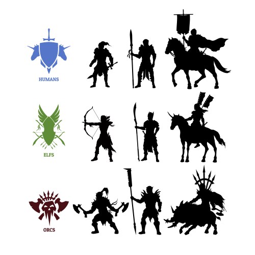 Fantasy Warrior Silhouettes Vector Image