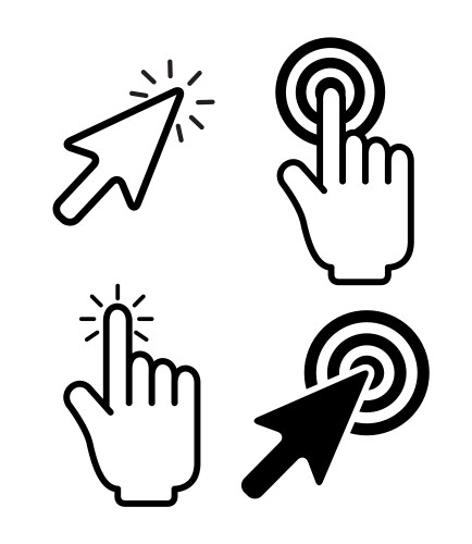 Set arrow with hand click touch cursor vector image