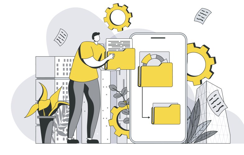 Cyberspace management concept with outline people vector image