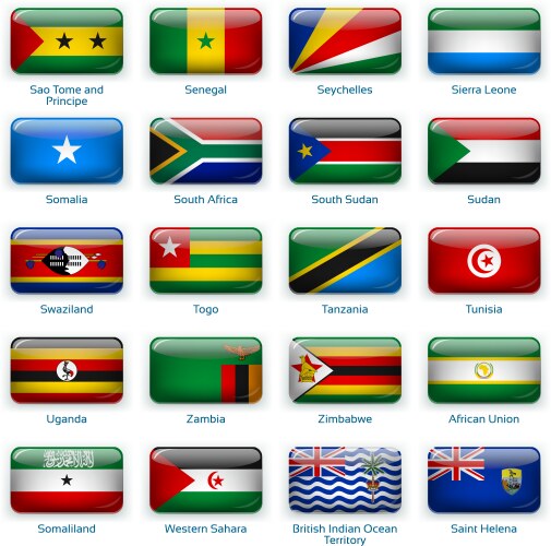 Set twenty flags in button style afria three vector image