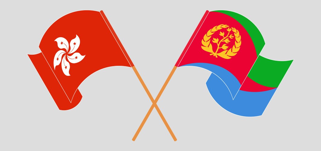 Crossed and waving flags of hong kong eritrea vektorbild
