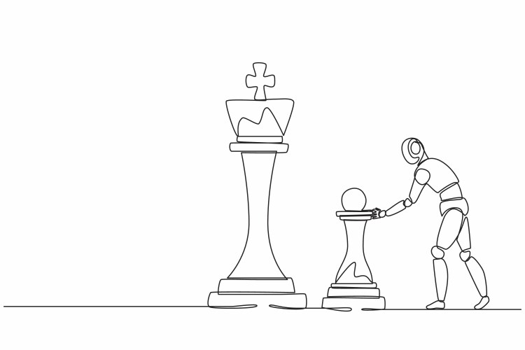 Single one line drawing robot push huge king – Royalty-Free Vector ...