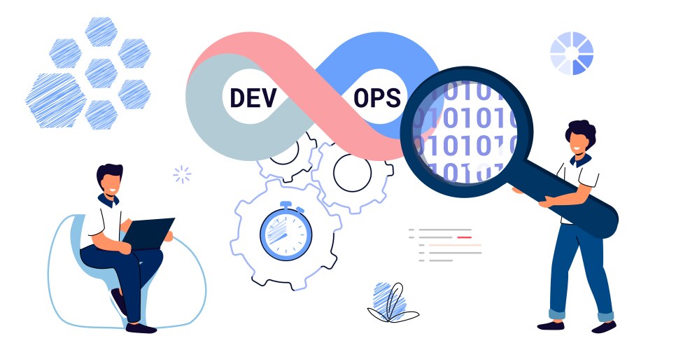 Devops concept tiny programmers practice vector image
