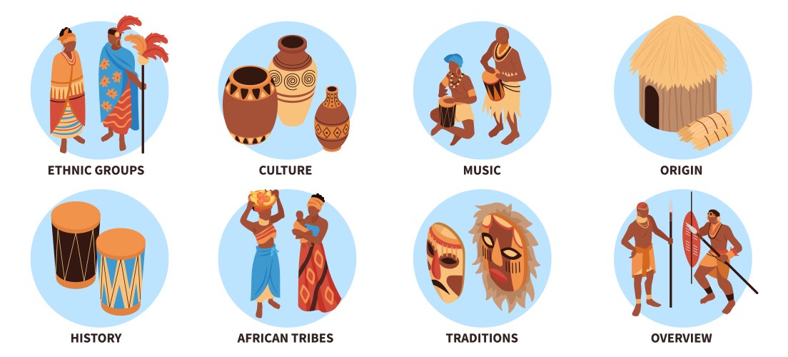 african people round compositions vector