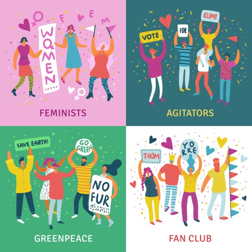 Protesting crowd 2x2 design concept Royalty Free Vector