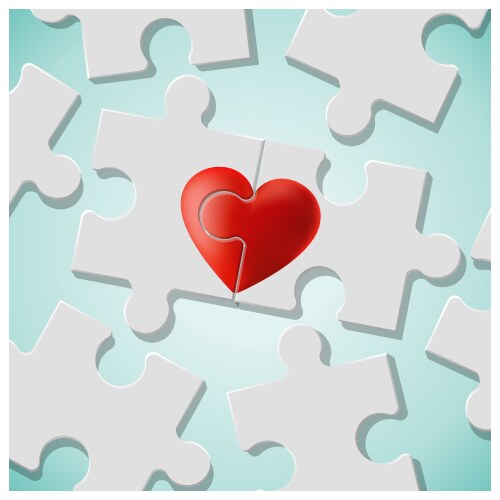 true love concept with pieces of red heart puzzle vector image