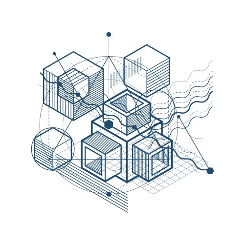 Abstract design with 3d linear mesh shapes vector image