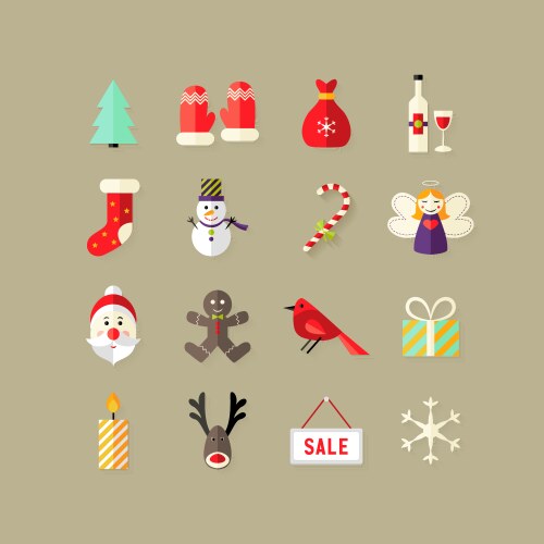 Christmas Flat Icon Set Vector Image
