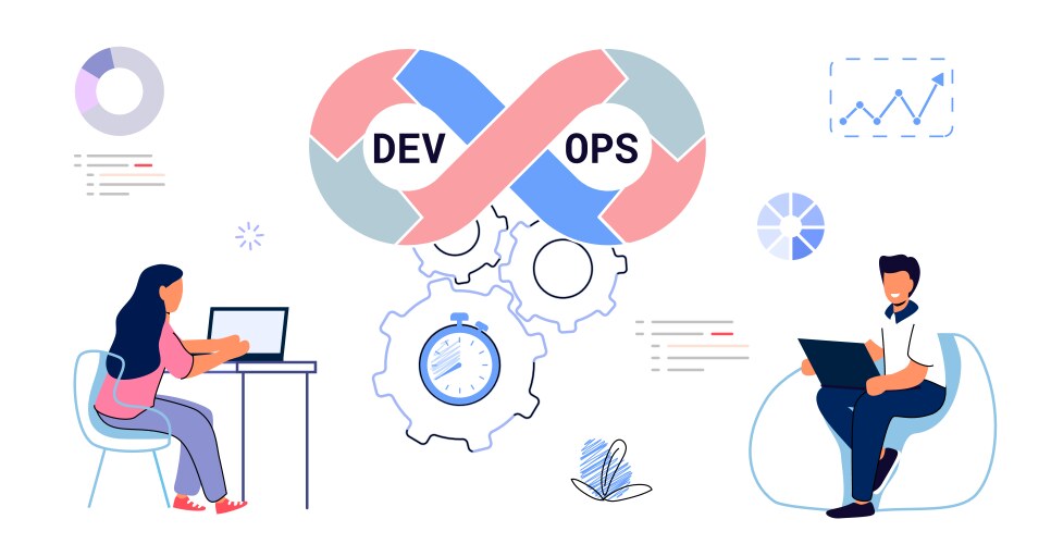 Devops concept tiny programmers practice vector image