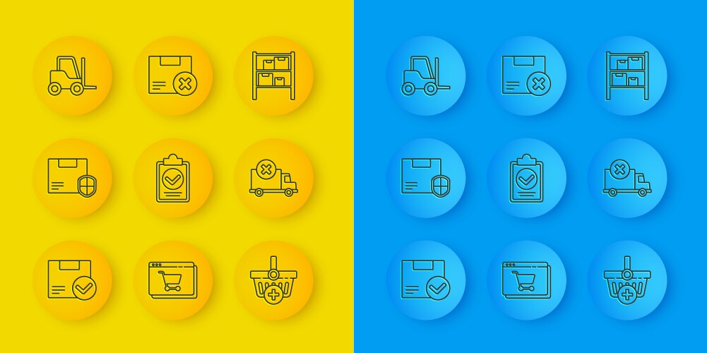 Set line package box with check mark verification vector image