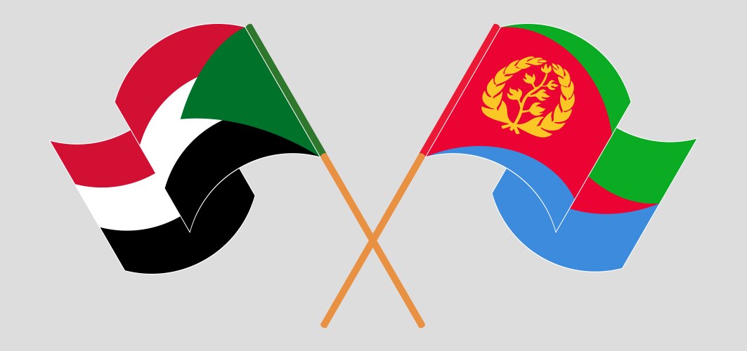 Crossed and waving flags of the sudan eritrea vektorbild