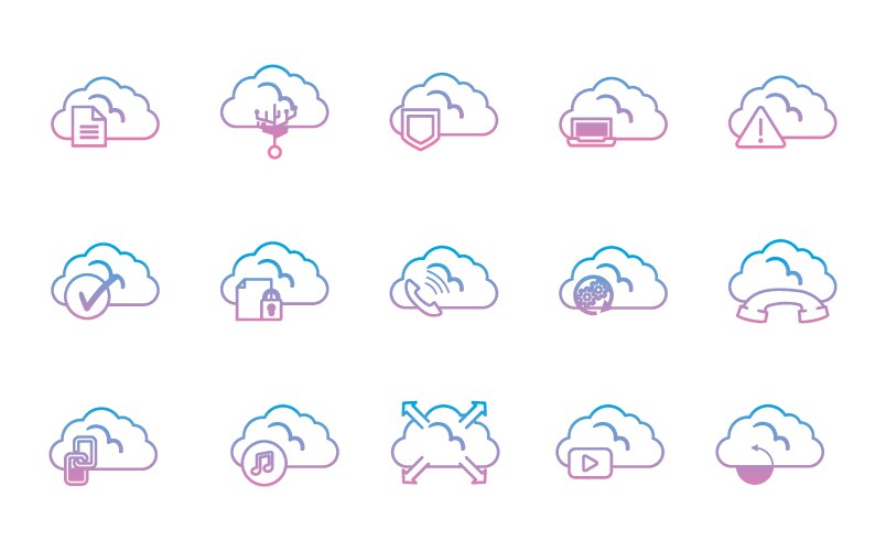 Cloud computing gradient style icon set vector image