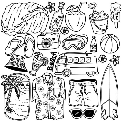 Hand drawn beach summer doodle set Vector Image